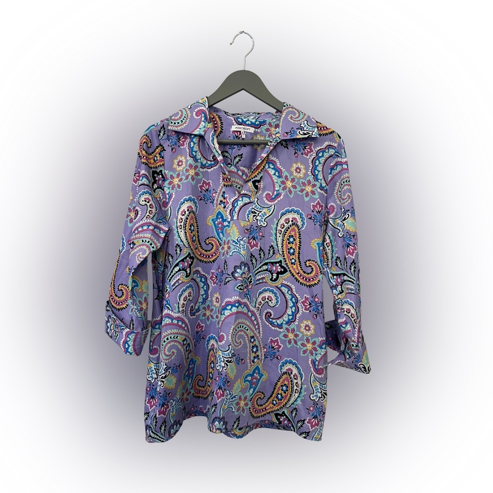 💐 Foxcroft Women's Multicolor Paisley Floral Shirt Size S Office Statement